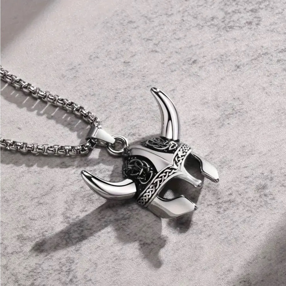 Viking Helmet Pendant Necklace - Picture 5 of 6